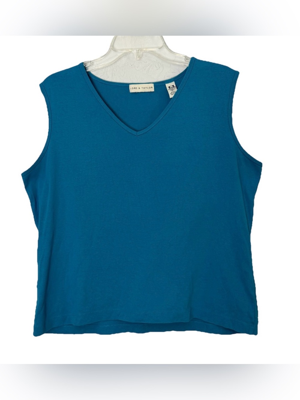 Lord & Taylor Vintage 90's V-Neck Tank Top Cotton XL Sleeveless Tee Y2K Blue